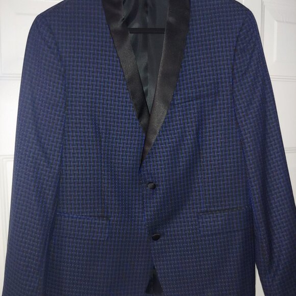 Tuxedo Jacket - Sz 42 - Navy checkered blue / black lapel - Bar 111 - Slim - Picture 5 of 14